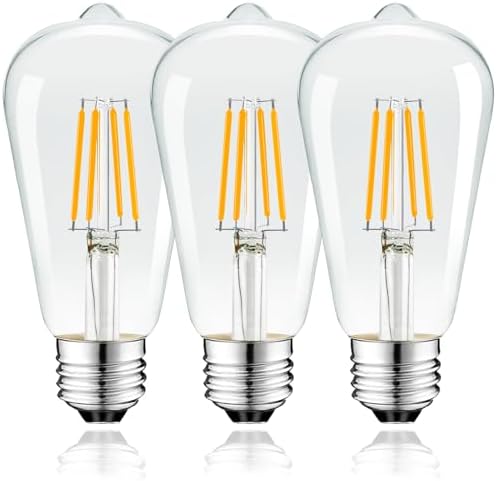 Vintage Edison LED Bulbs E26 - |5W, 30W Equivalent, 250 Lumens, Warm White, Non Dimmable, ST64 Antique Filament, 120V, 3