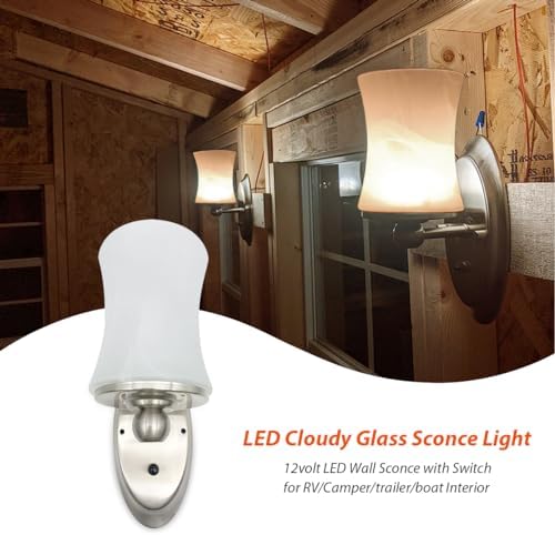Dream Lighting 12V RV LED Wall Sconce - Glass Lampshade, Warm White 3500K - Perfect for RV Interior Decor - Functional L